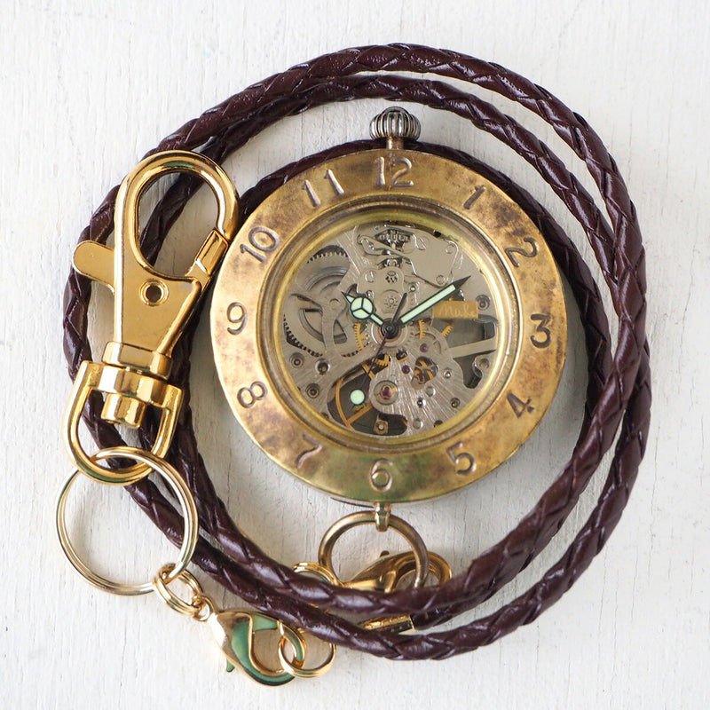 渡辺工房 手作り懐中時計 手巻き裏スケルトン ジャンボブラス 40mm [NW-BHW111]