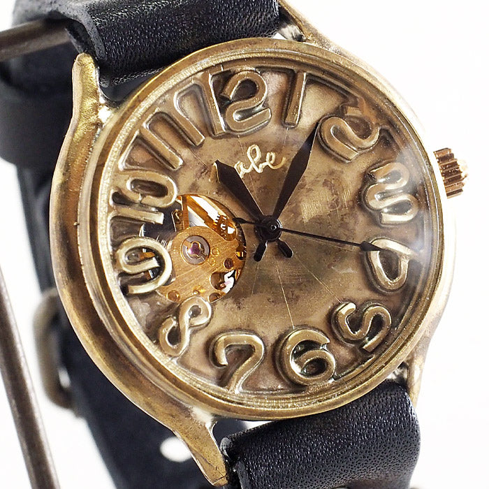 Watanabe Kobo Handmade Wristwatch Manual Winding Type Back Skeleton Jumbo Brass “Open Heart” Brazed Numbers [NW-BHW126] 