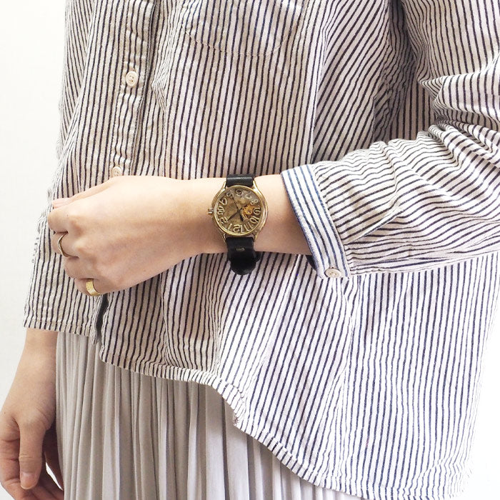 Watanabe Kobo Handmade Wristwatch Manual Winding Type Back Skeleton Jumbo Brass “Open Heart” Brazed Numbers [NW-BHW126] 