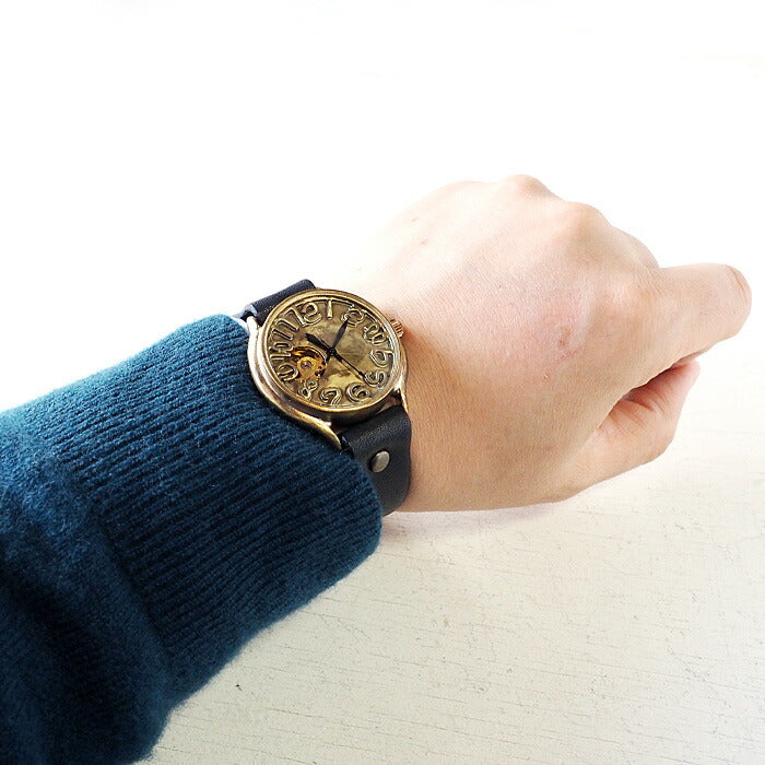 Watanabe Kobo Handmade Wristwatch Manual Winding Type Back Skeleton Jumbo Brass “Open Heart” Brazed Numbers [NW-BHW126] 