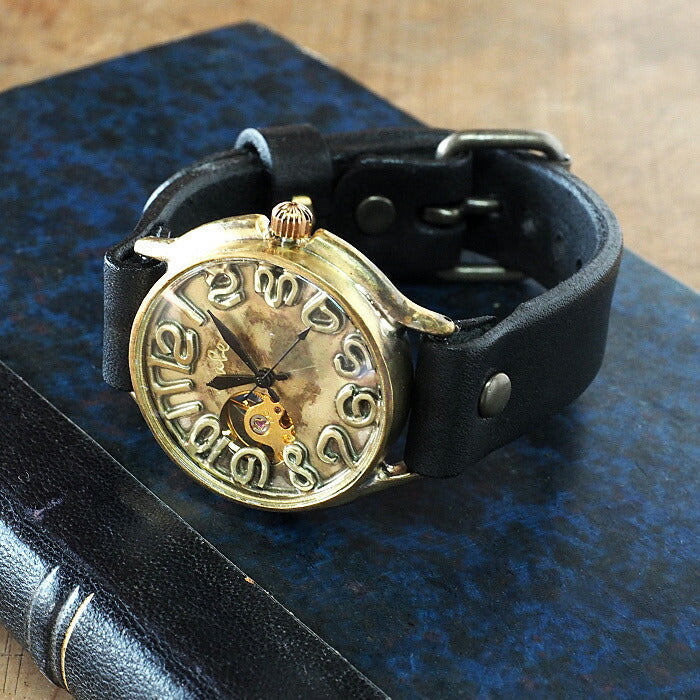 Watanabe Kobo Handmade Wristwatch Manual Winding Type Back Skeleton Jumbo Brass “Open Heart” Brazed Numbers [NW-BHW126] 