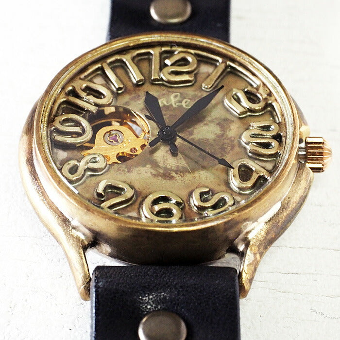 Watanabe Kobo Handmade Wristwatch Manual Winding Type Back Skeleton Jumbo Brass “Open Heart” Brazed Numbers [NW-BHW126] 