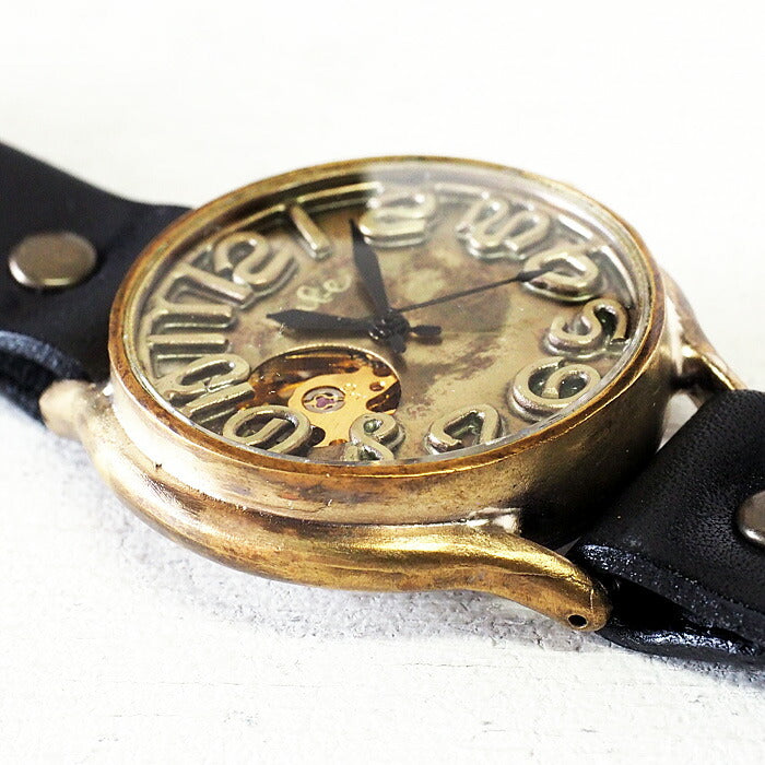Watanabe Kobo Handmade Wristwatch Manual Winding Type Back Skeleton Jumbo Brass “Open Heart” Brazed Numbers [NW-BHW126] 