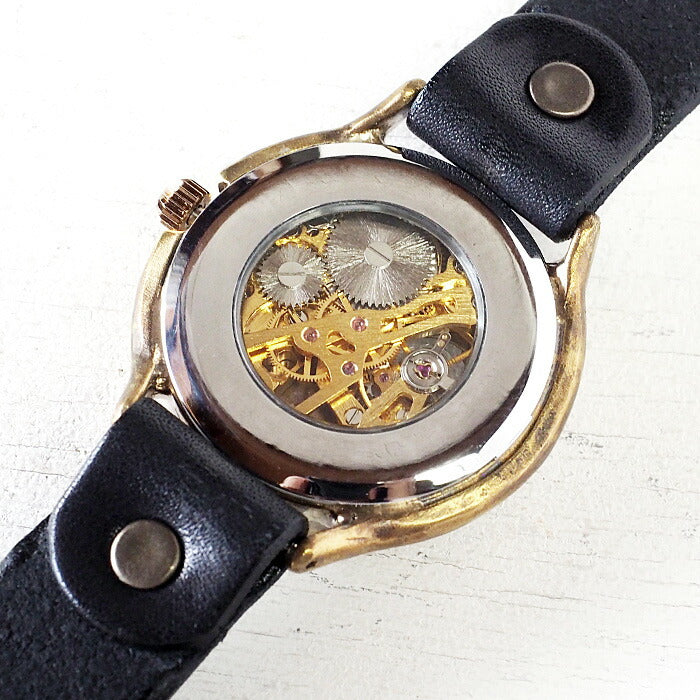Watanabe Kobo Handmade Wristwatch Manual Winding Type Back Skeleton Jumbo Brass “Open Heart” Brazed Numbers [NW-BHW126] 