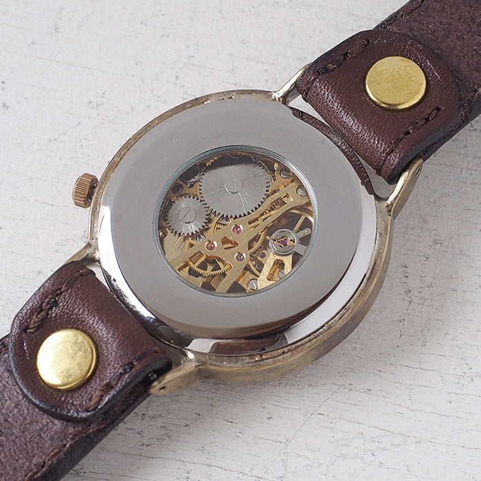 Watanabe workshop handmade watch hand-wound type 42mm copper bezel x brass case sewing machine stitch belt [NW-BHW145C-MS] 
