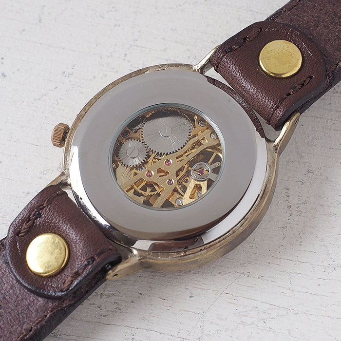 渡辺工房 手作り腕時計 手巻き式 42mm銅ベゼル×真鍮ケース ミシンステッチベルト [NW-BHW145C-MS]