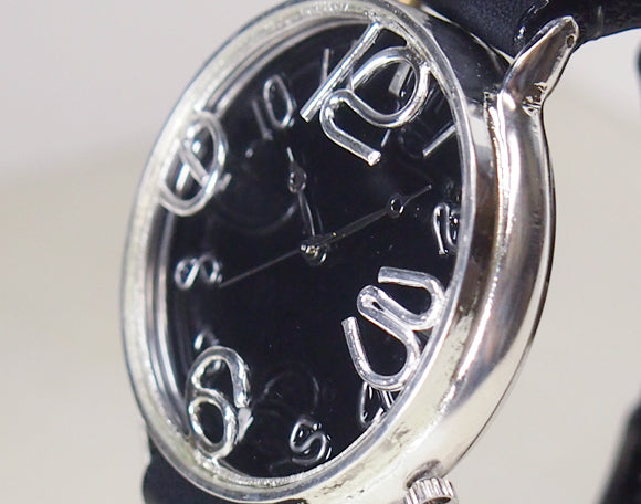 渡辺工房 手作り腕時計 ジャンボシルバー“GRANPA” ブラック文字盤 [NW-JUM116-B-SV]