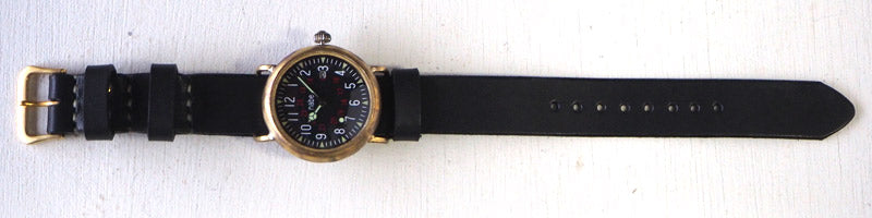 渡辺工房 手作り腕時計 黒文字盤 ミリタリーウォッチ カレンダー付 NATOベルト[NW-JUM155DATE]
