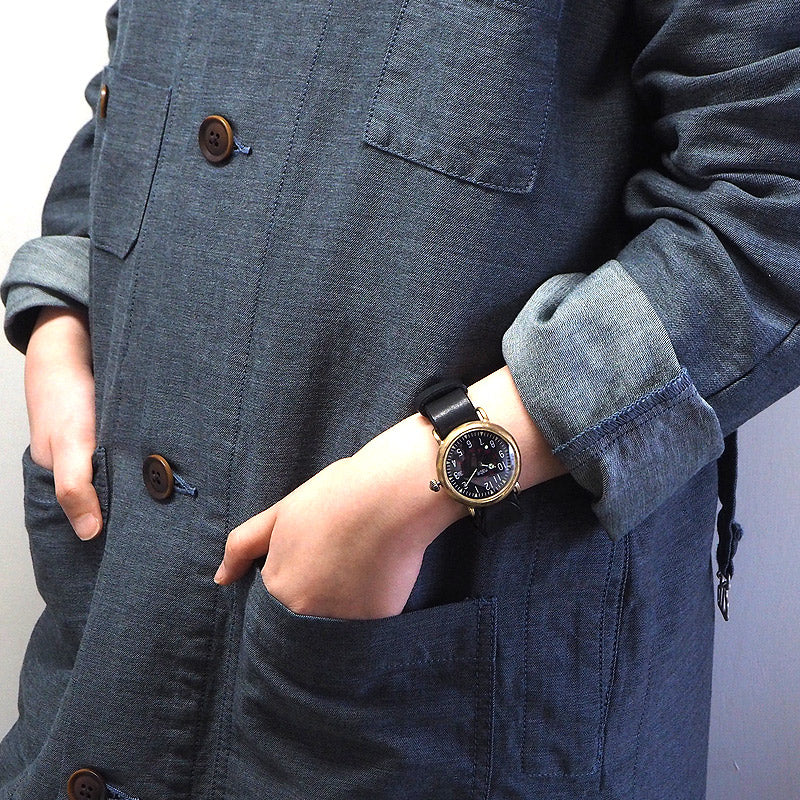 渡辺工房 手作り腕時計 黒文字盤 ミリタリーウォッチ カレンダー付 NATOベルト[NW-JUM155DATE]