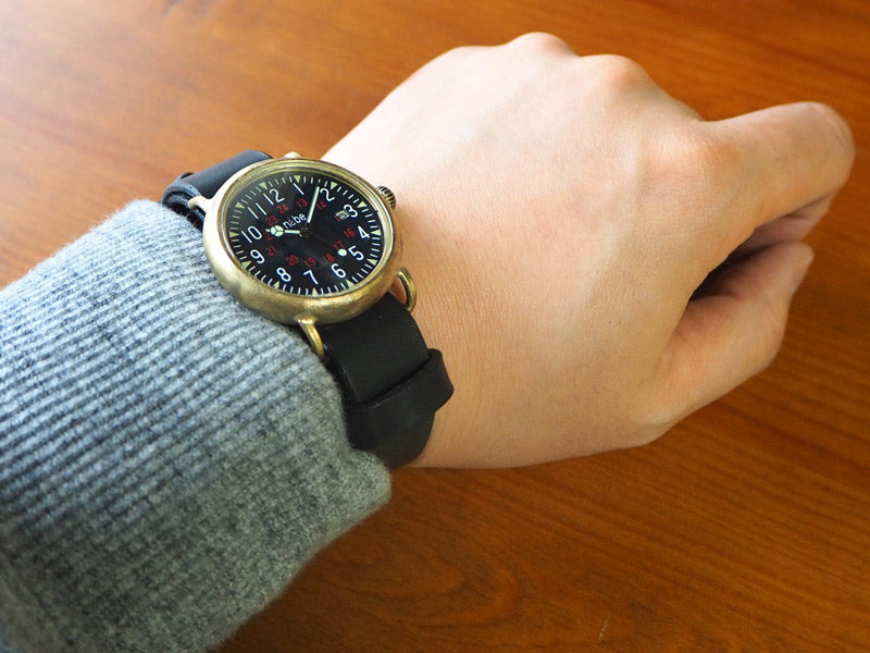 Watanabe workshop handmade watch black dial military watch with calendar NATO belt [NW-JUM155DATE] 