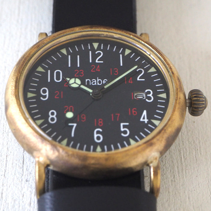 渡邊工坊手工手錶黑色錶盤軍用手錶帶日曆北約皮帶 [NW-JUM155DATE] 