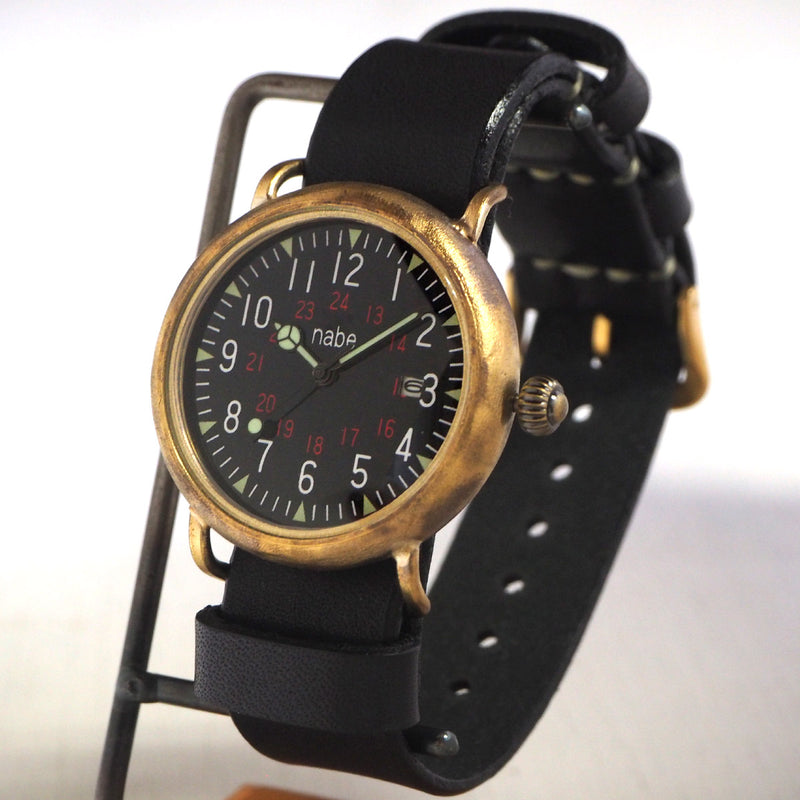 渡辺工房 手作り腕時計 黒文字盤 ミリタリーウォッチ カレンダー付 NATOベルト[NW-JUM155DATE]