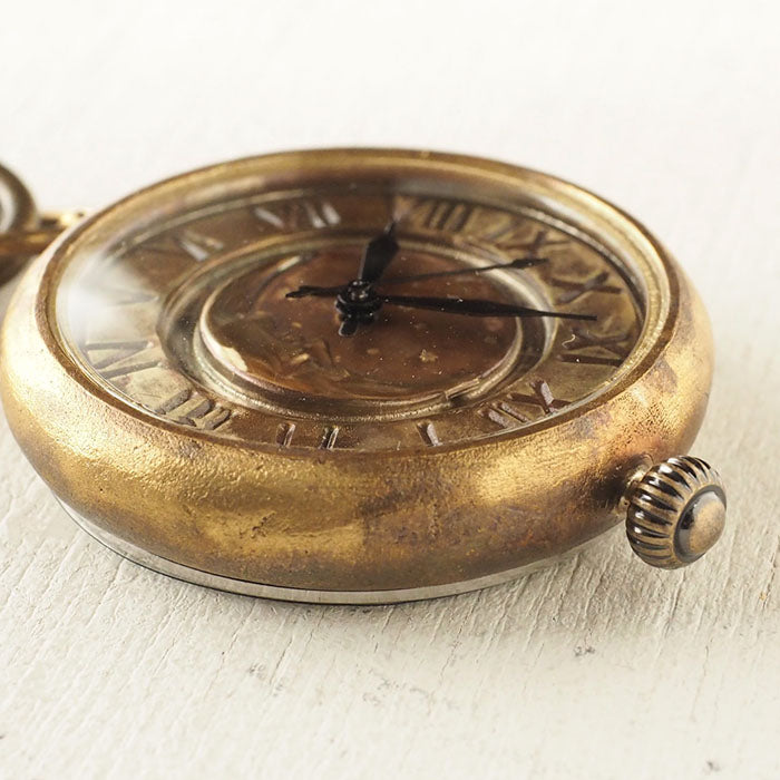 渡辺工房 手作り懐中時計 “Crescent Moon-JB” ジャンボブラス 甲丸ケース 真鍮チェーン [NW-JUM158CM]