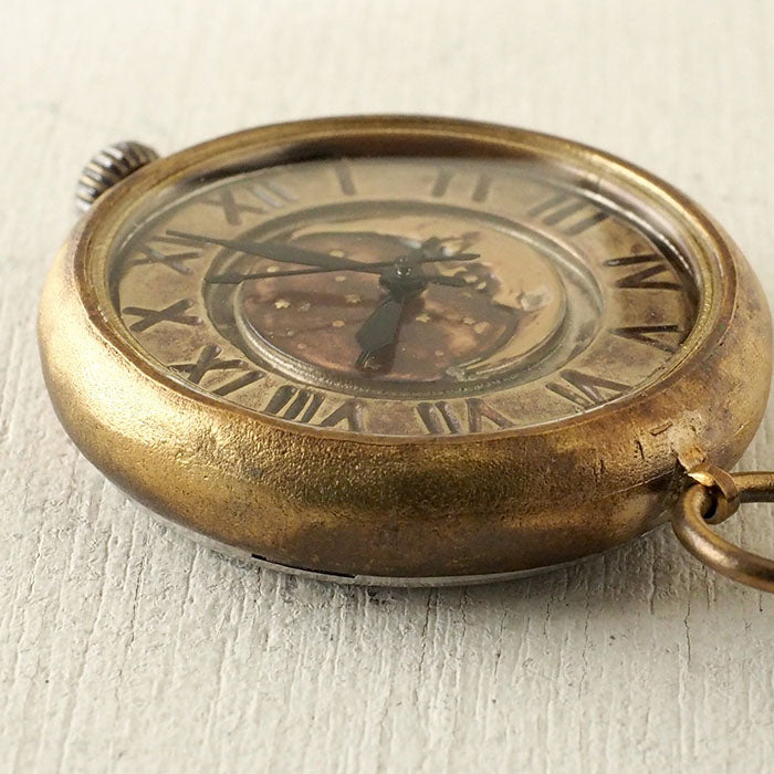 渡辺工房 手作り懐中時計 “Crescent Moon-JB” ジャンボブラス 甲丸ケース 真鍮チェーン [NW-JUM158CM]