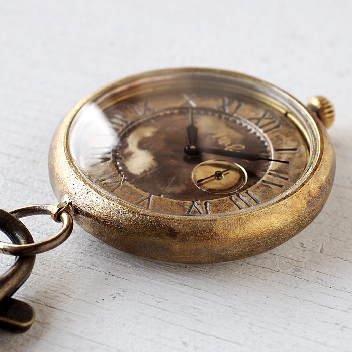 渡辺工房 手作り懐中時計 “Armor-MEGA懐中-SS” 甲丸ケース 44mm スモールセコンド ローマ数字 真鍮 文字盤 [NW-JUM159SS]