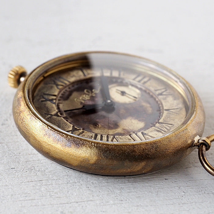 渡辺工房 手作り懐中時計 “Armor-MEGA懐中-SS” 甲丸ケース 44mm スモールセコンド ローマ数字 真鍮 文字盤 [NW-JUM159SS]