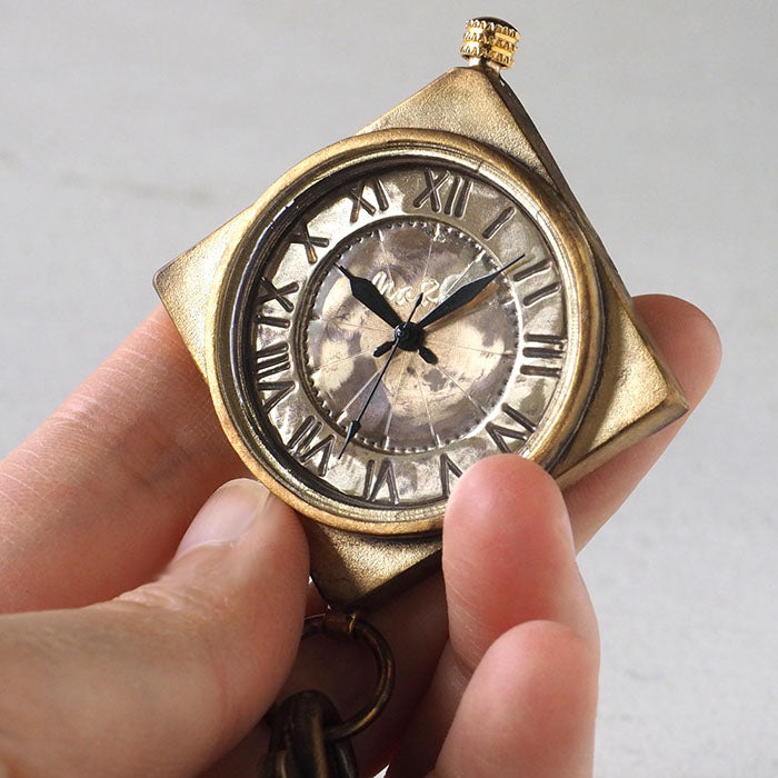 渡辺工房 手作り懐中時計 ひし形ケース ローマ数字 真鍮チェーン [NW-JUM160]