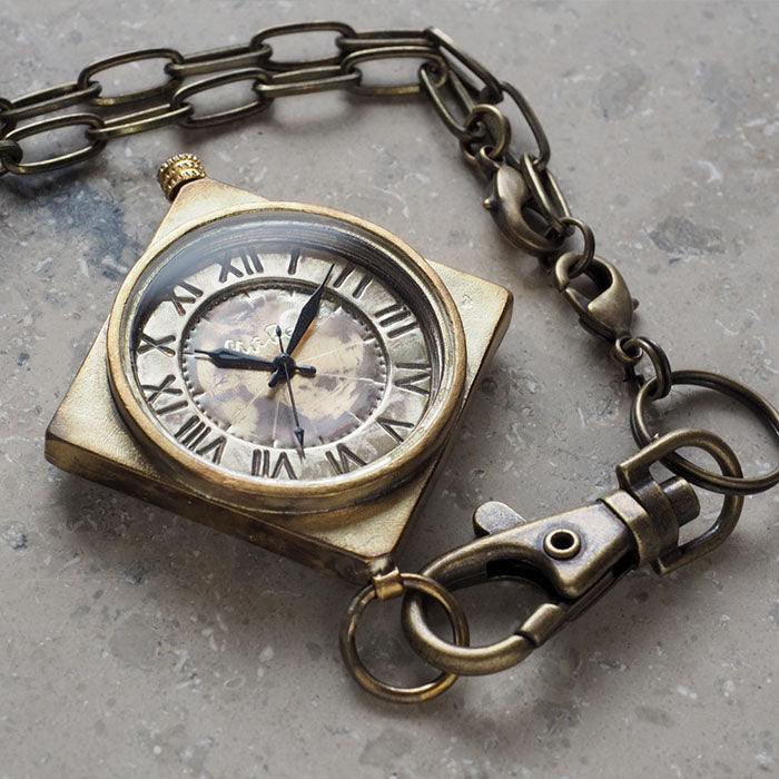 渡辺工房 手作り懐中時計 ひし形ケース ローマ数字 真鍮チェーン [NW-JUM160]