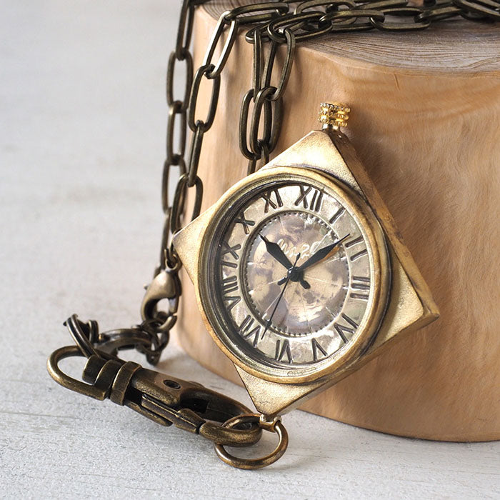 Watanabe Koubou 手工懷錶菱形錶殼羅馬數字黃銅鏈 [NW-JUM160] 