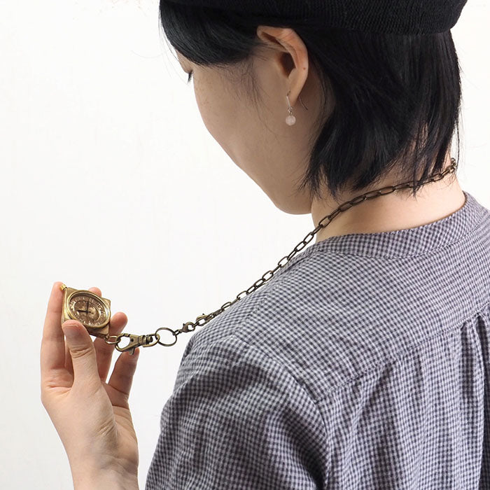 Watanabe Koubou Handmade Pocket Watch Rhombus Case Roman Numerals Brass Chain [NW-JUM160] 