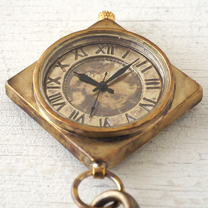 渡辺工房 手作り懐中時計 ひし形ケース ローマ数字 真鍮チェーン [NW-JUM160]