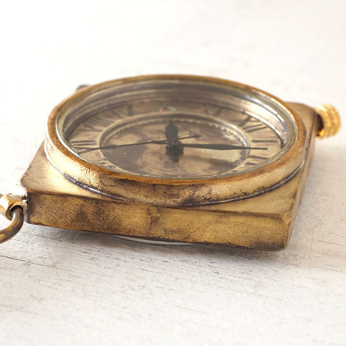 渡辺工房 手作り懐中時計 ひし形ケース ローマ数字 真鍮チェーン [NW-JUM160]