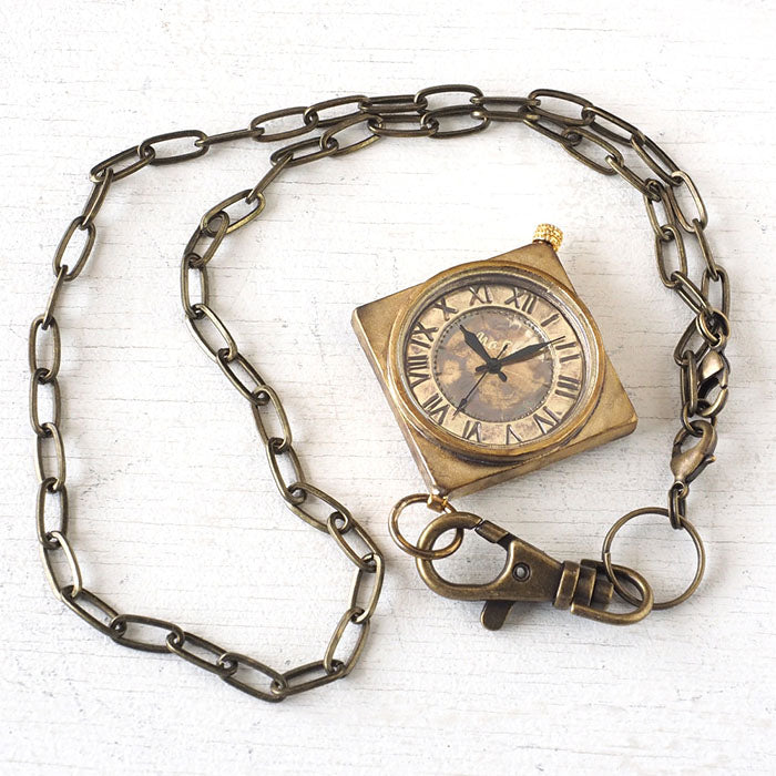 渡辺工房 手作り懐中時計 ひし形ケース ローマ数字 真鍮チェーン [NW-JUM160]