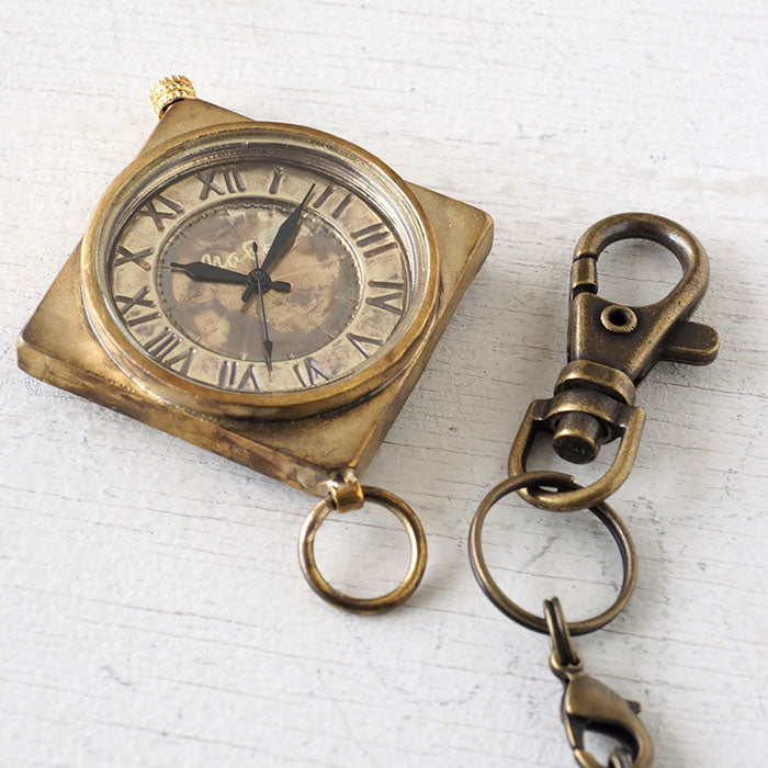 渡辺工房 手作り懐中時計 ひし形ケース ローマ数字 真鍮チェーン [NW-JUM160]