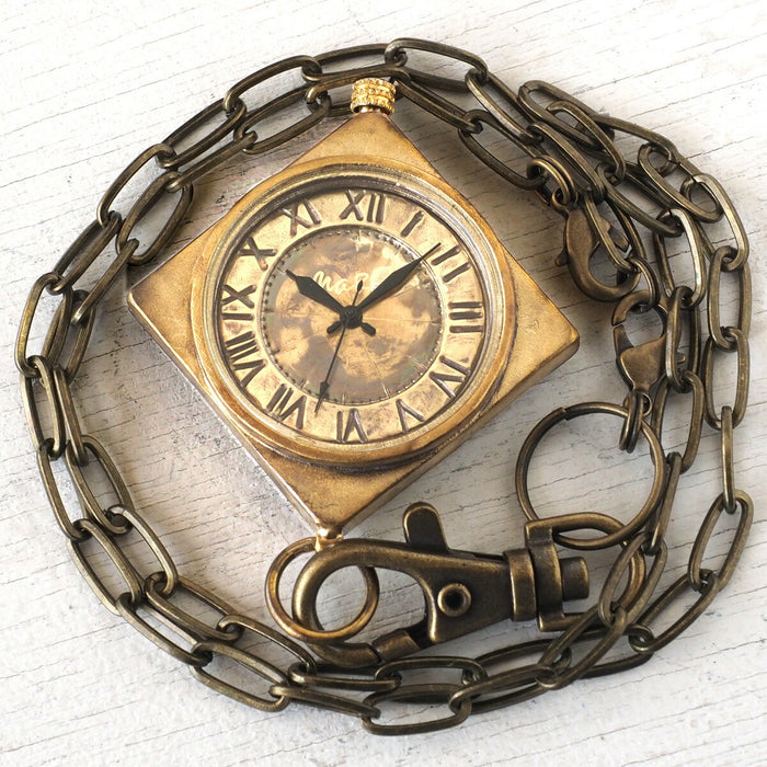 Watanabe Koubou 手工懷錶菱形錶殼羅馬數字黃銅鏈 [NW-JUM160] 