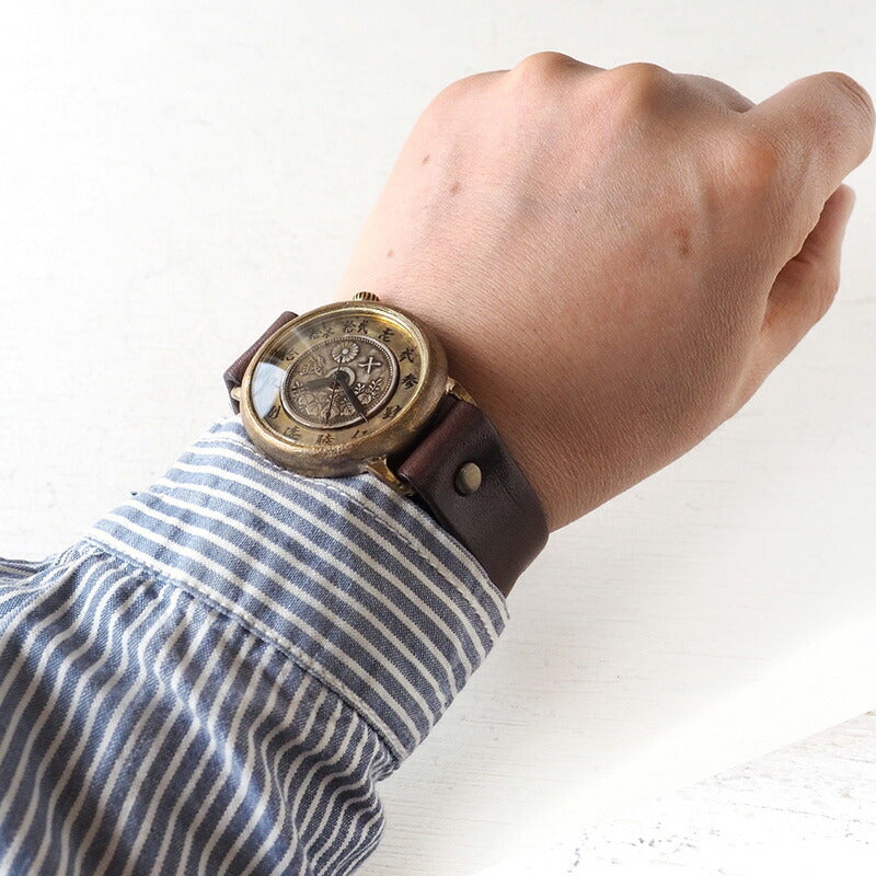 Watanabe Koubou Handmade Watch Slanted Dial “Wanokoku 5” Ten-sen Coin Round Case Jumbo Brass 38mm [NW-JUM163] 