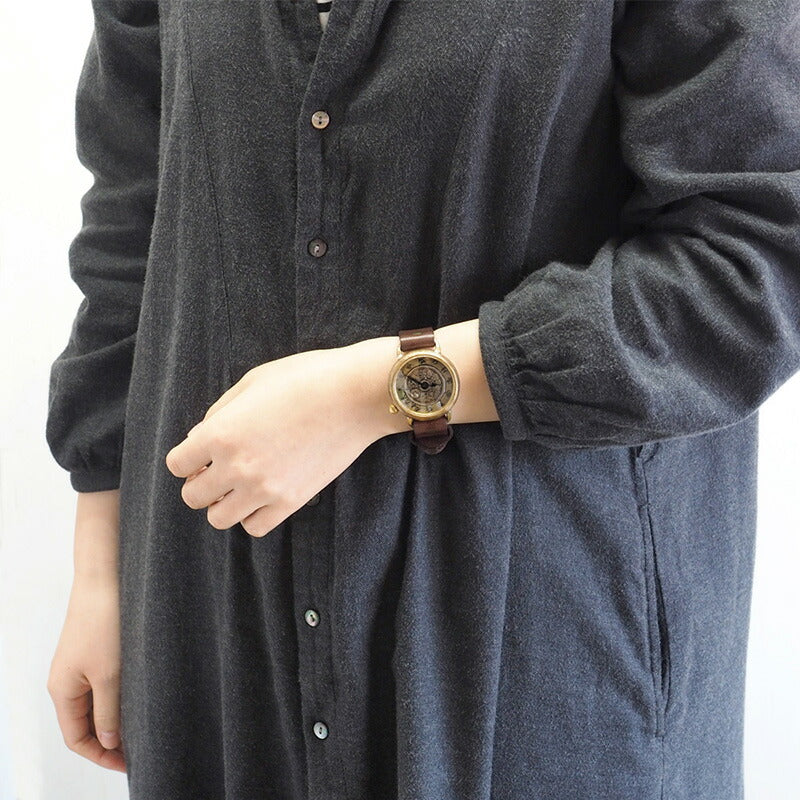Watanabe Koubou Handmade Watch Slanted Dial “Wanokoku 5” Ten-sen Coin Round Case Jumbo Brass 38mm [NW-JUM163] 