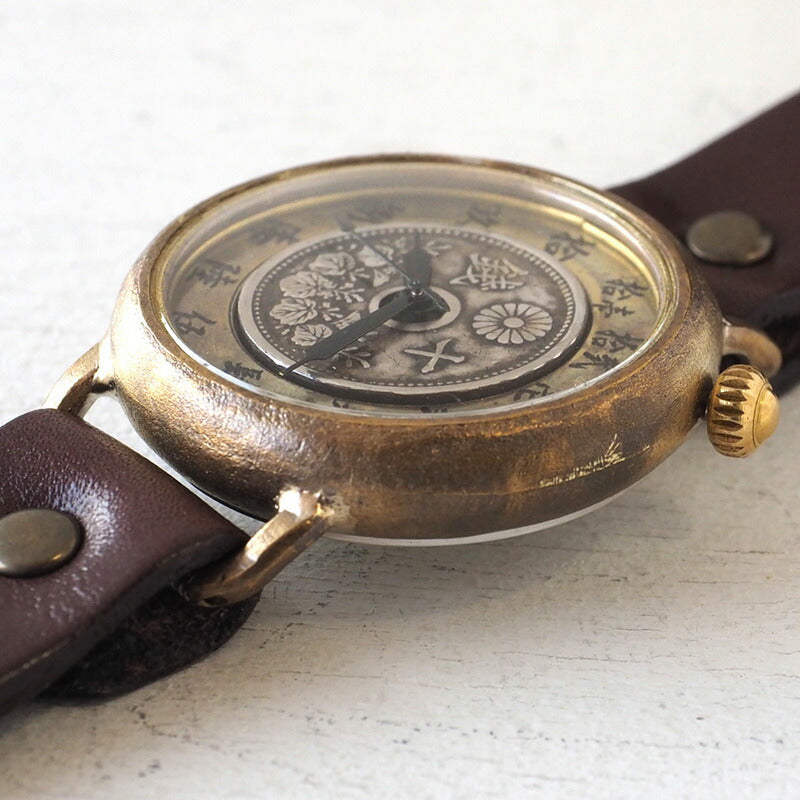 Watanabe Koubou Handmade Watch Slanted Dial “Wanokoku 5” Ten-sen Coin Round Case Jumbo Brass 38mm [NW-JUM163] 