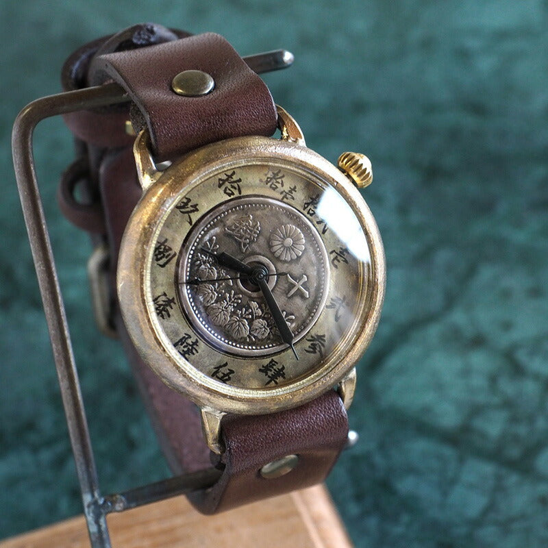 Watanabe Koubou Handmade Watch Slanted Dial “Wanokoku 5” Ten-sen Coin Round Case Jumbo Brass 38mm [NW-JUM163] 