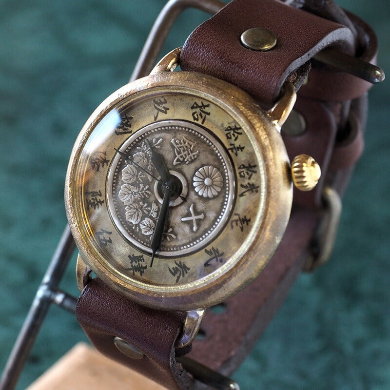 Watanabe Koubou Handmade Watch Slanted Dial “Wanokoku 5” Ten-sen Coin Round Case Jumbo Brass 38mm [NW-JUM163] 