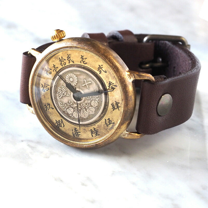 Watanabe Koubou Handmade Watch Slanted Dial “Wanokoku 6” Ten-sen Coin Round Case Jumbo Brass 44mm [NW-JUM164] 