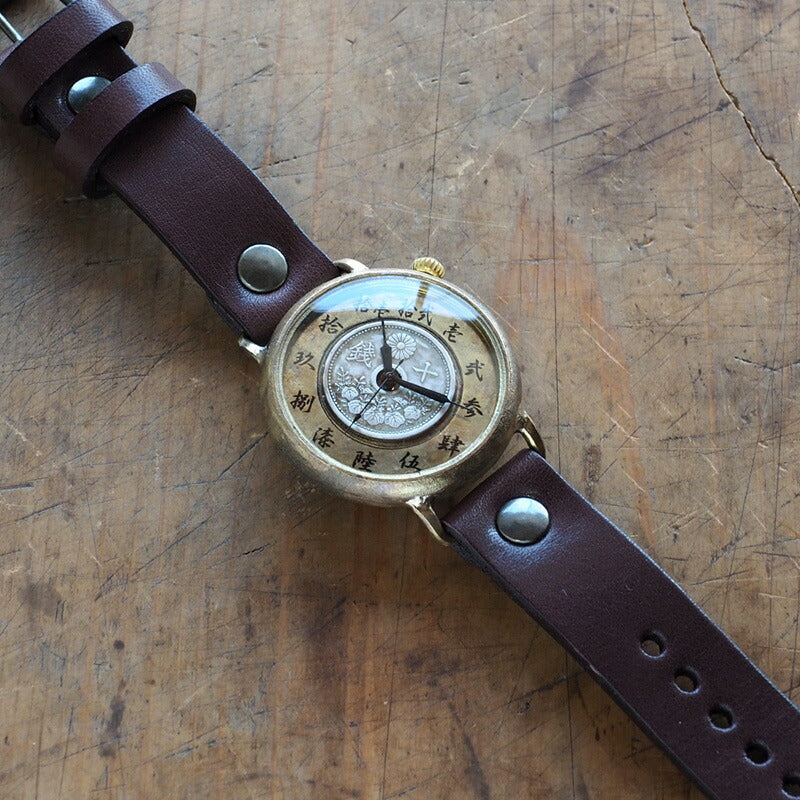 Watanabe Koubou Handmade Watch Slanted Dial “Wanokoku 6” Ten-sen Coin Round Case Jumbo Brass 44mm [NW-JUM164] 
