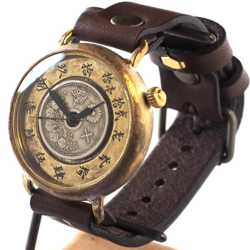 Watanabe Koubou Handmade Watch Slanted Dial “Wanokoku 6” Ten-sen Coin Round Case Jumbo Brass 44mm [NW-JUM164] 
