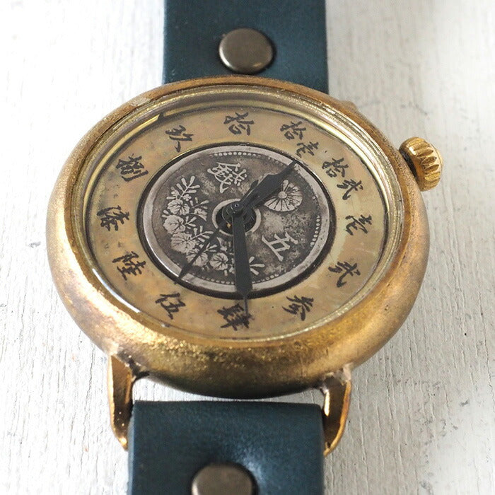Watanabe Koubou Handmade Watch Slanted Dial “Wanokoku 7” 5-sen Coin Round Case Jumbo Brass 38mm [NW-JUM165] 