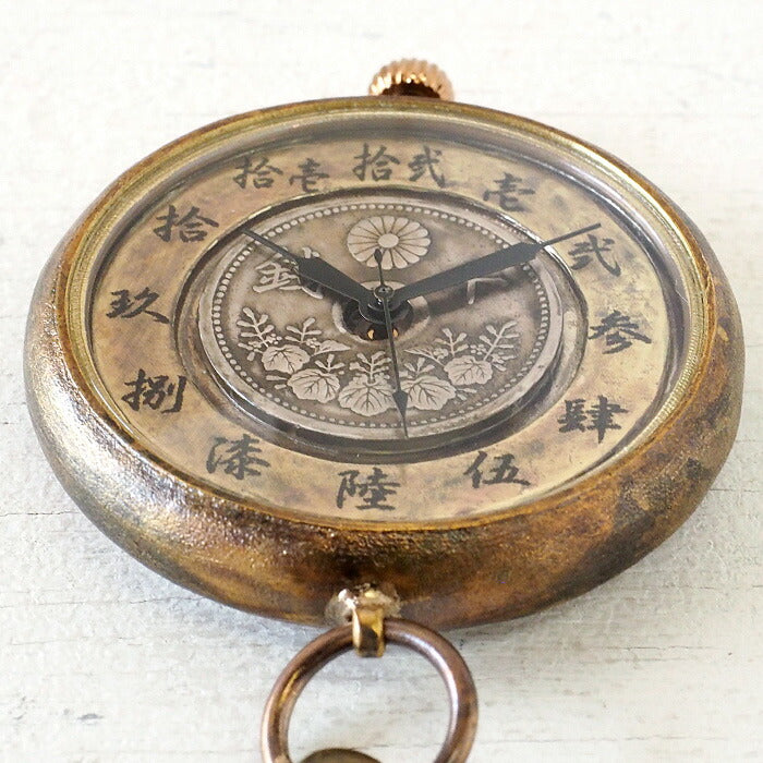 Watanabe Kobo Handmade Pocket Watch "Wanokoku Kairoku" Ten-sen Coin &amp; Large Dial Round Case [NW-JUM169] 