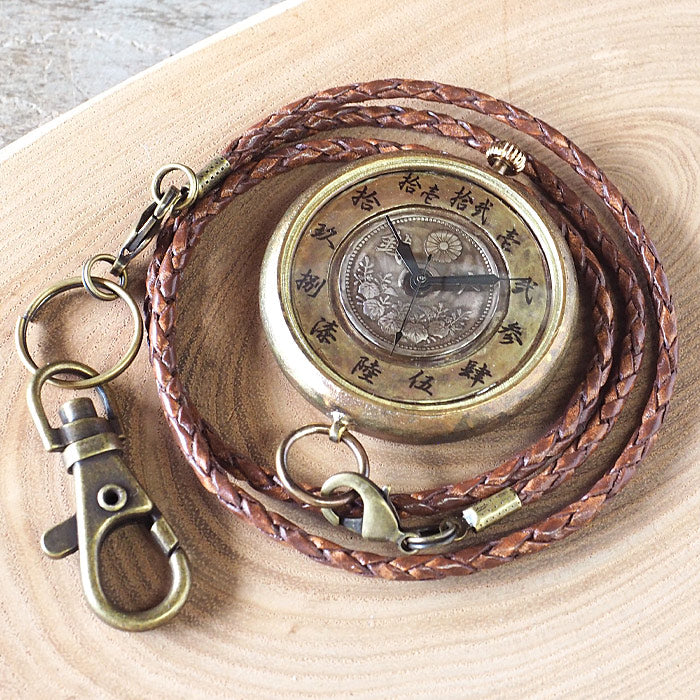 Watanabe Kobo Handmade Pocket Watch "Wanokoku Kairoku" Ten-sen Coin &amp; Large Dial Round Case [NW-JUM169] 