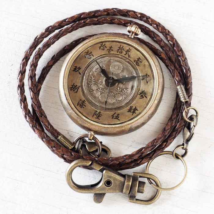 Watanabe Kobo Handmade Pocket Watch "Wanokoku Kairoku" Ten-sen Coin &amp; Large Dial Round Case [NW-JUM169] 