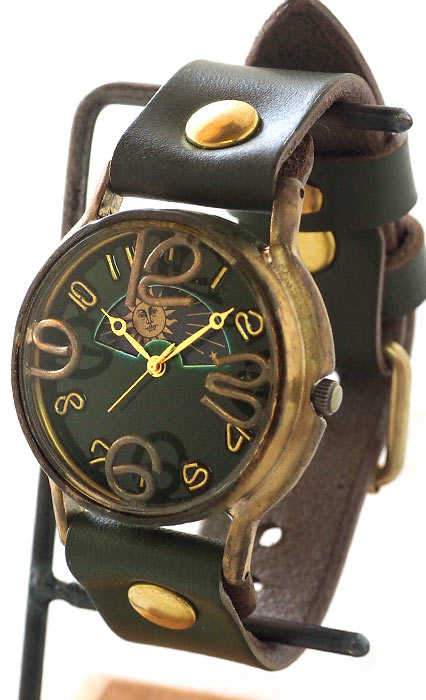 渡辺工房 手作り腕時計 “J.B.2-SUN＆MOON”ジャンボブラス カラーダイヤル グリーン [NW-JUM31B-SM-GR]