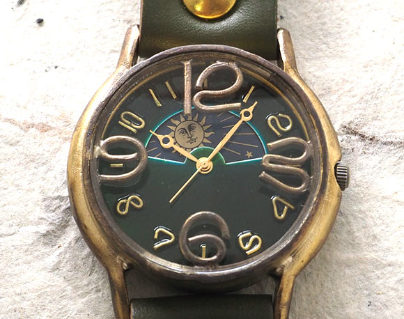 渡辺工房 手作り腕時計 “J.B.2-SUN＆MOON”ジャンボブラス カラーダイヤル グリーン [NW-JUM31B-SM-GR]