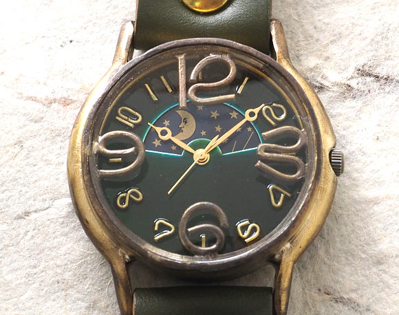 渡辺工房 手作り腕時計 “J.B.2-SUN＆MOON”ジャンボブラス カラーダイヤル グリーン [NW-JUM31B-SM-GR]