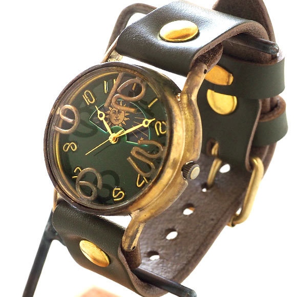 渡辺工房 手作り腕時計 “J.B.2-SUN＆MOON”ジャンボブラス カラーダイヤル グリーン [NW-JUM31B-SM-GR]