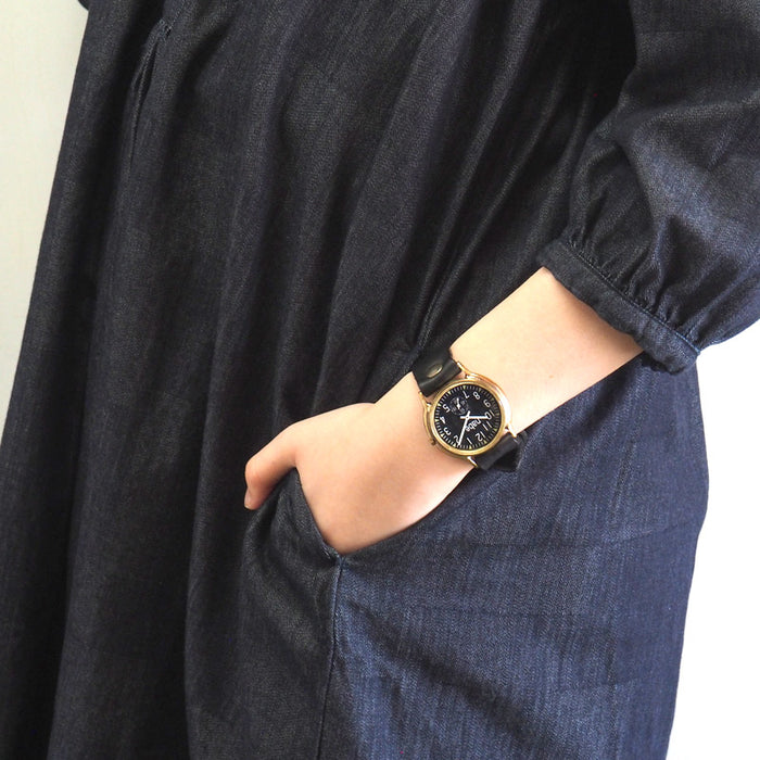 Watanabe Kobo 手工手錶 "JB-SSP" 男士黃銅黑色錶盤小秒 [NW-JUM31SSP-BK] 