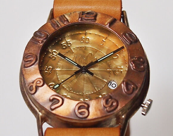 Watanabe Koubou Handmade Watch “Explorer-JB3-DATE” 3D Copper Bezel with Date Jumbo Brass [NW-JUM65B-DATE] 