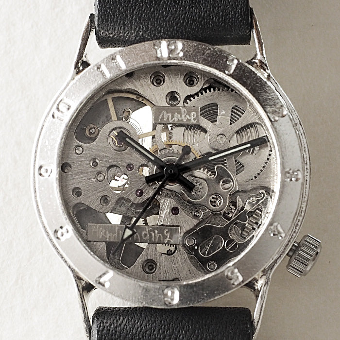 Watanabe Kobo Handmade Wristwatch Manual Winding Type Back Skeleton Men's Silver [NW-SHW027] 