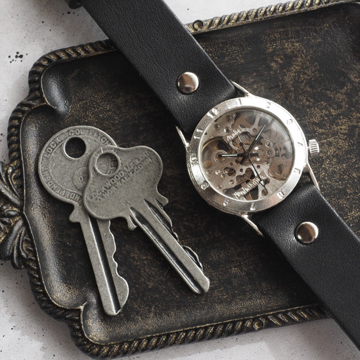 Watanabe Kobo Handmade Wristwatch Manual Winding Type Back Skeleton Men's Silver [NW-SHW027] 