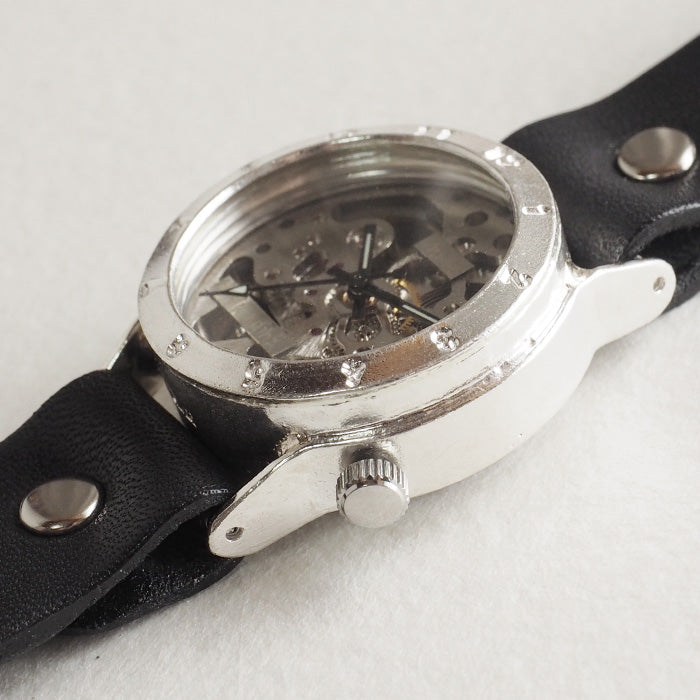 Watanabe Kobo Handmade Wristwatch Manual Winding Type Back Skeleton Men's Silver [NW-SHW027] 